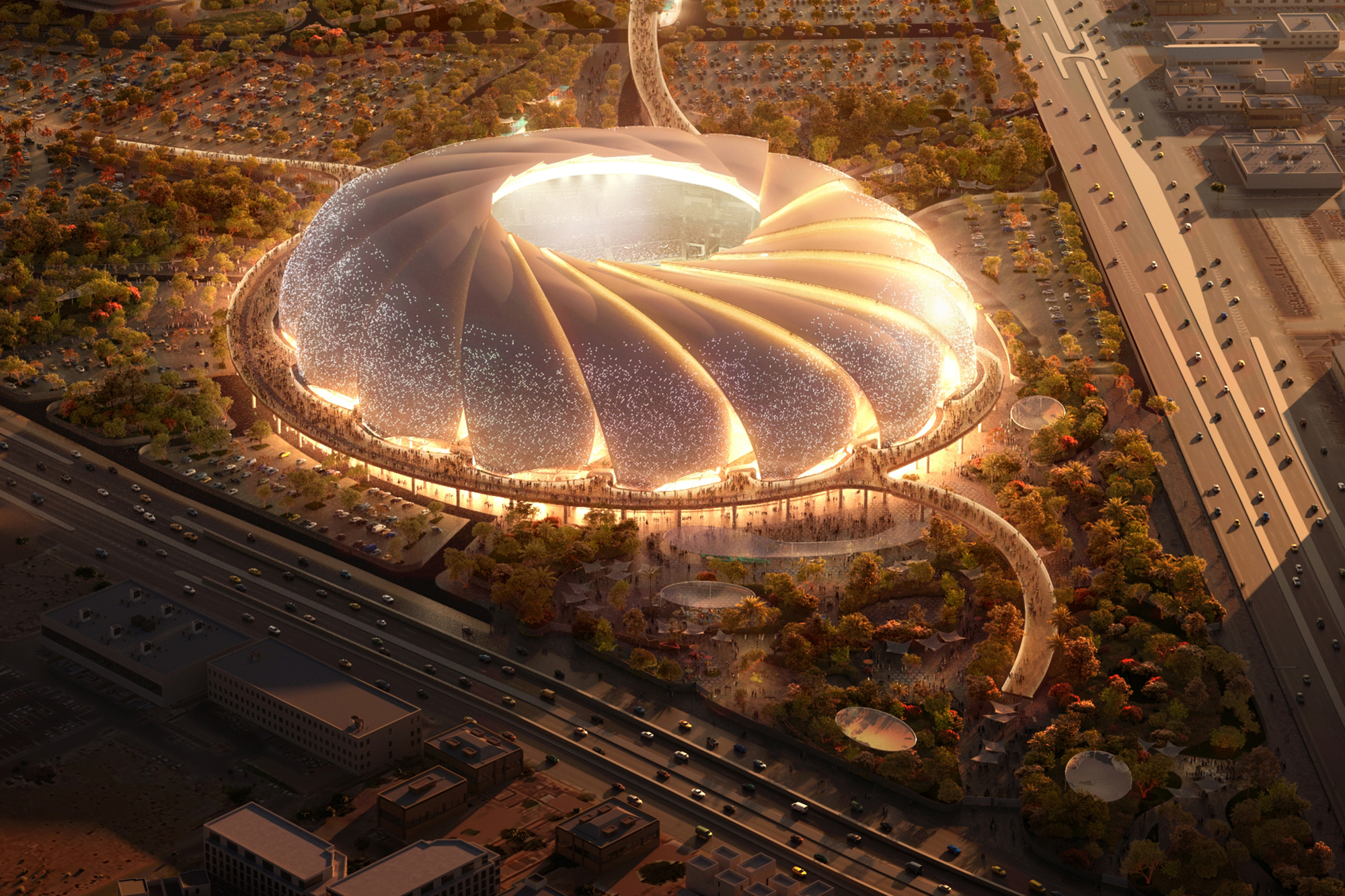 Populous Reveals New Details for the Aramco Stadium and Masterplan in Saudi Arabia