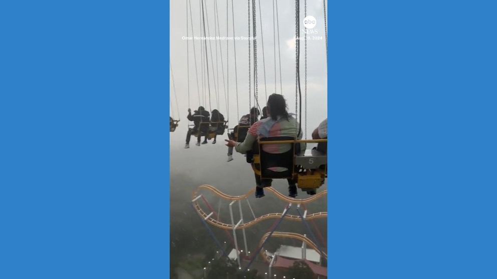 WATCH: Amusement park ride passengers stranded during storm