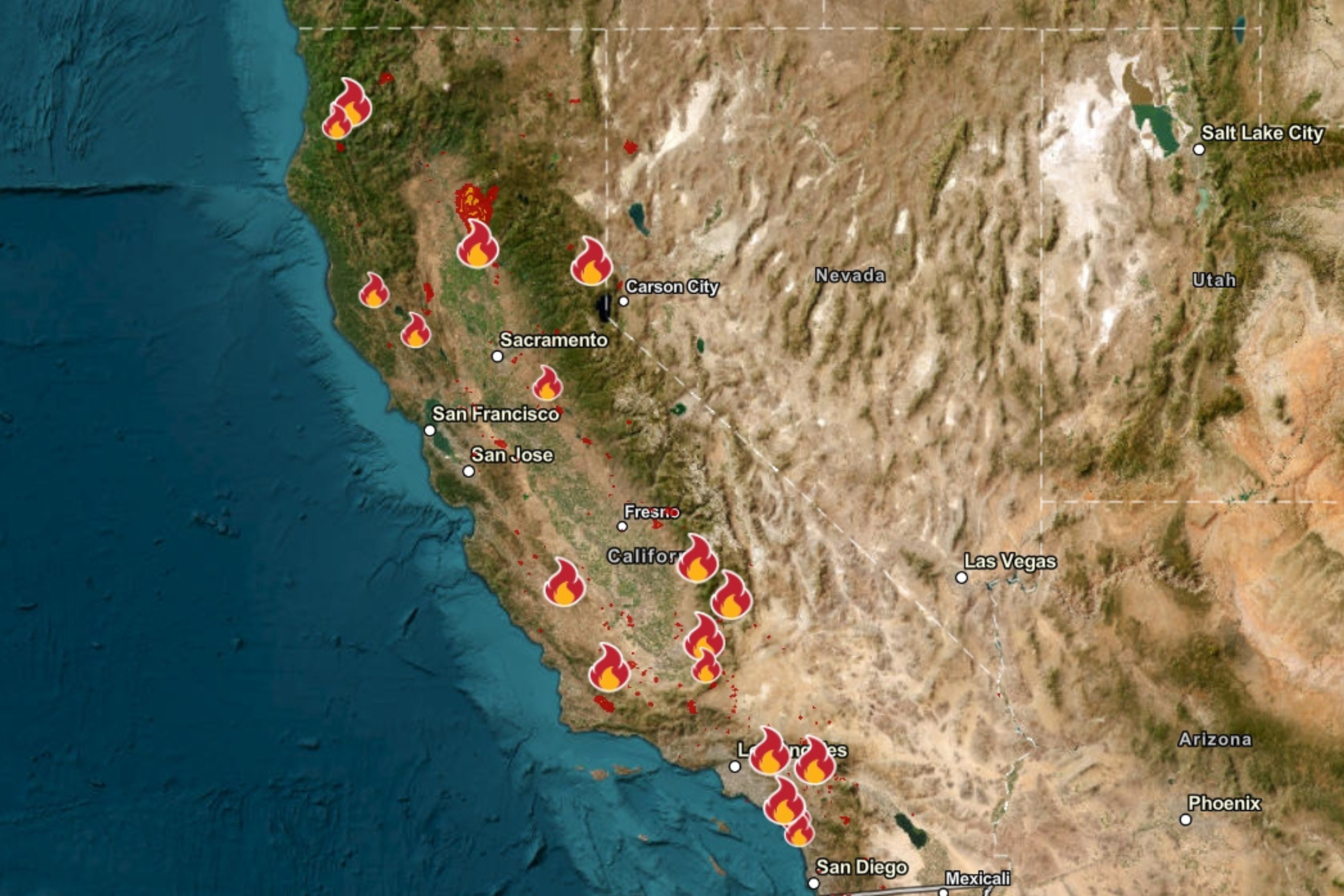 California Wildfire Map Shows Where State's 18 Fires Are Burning