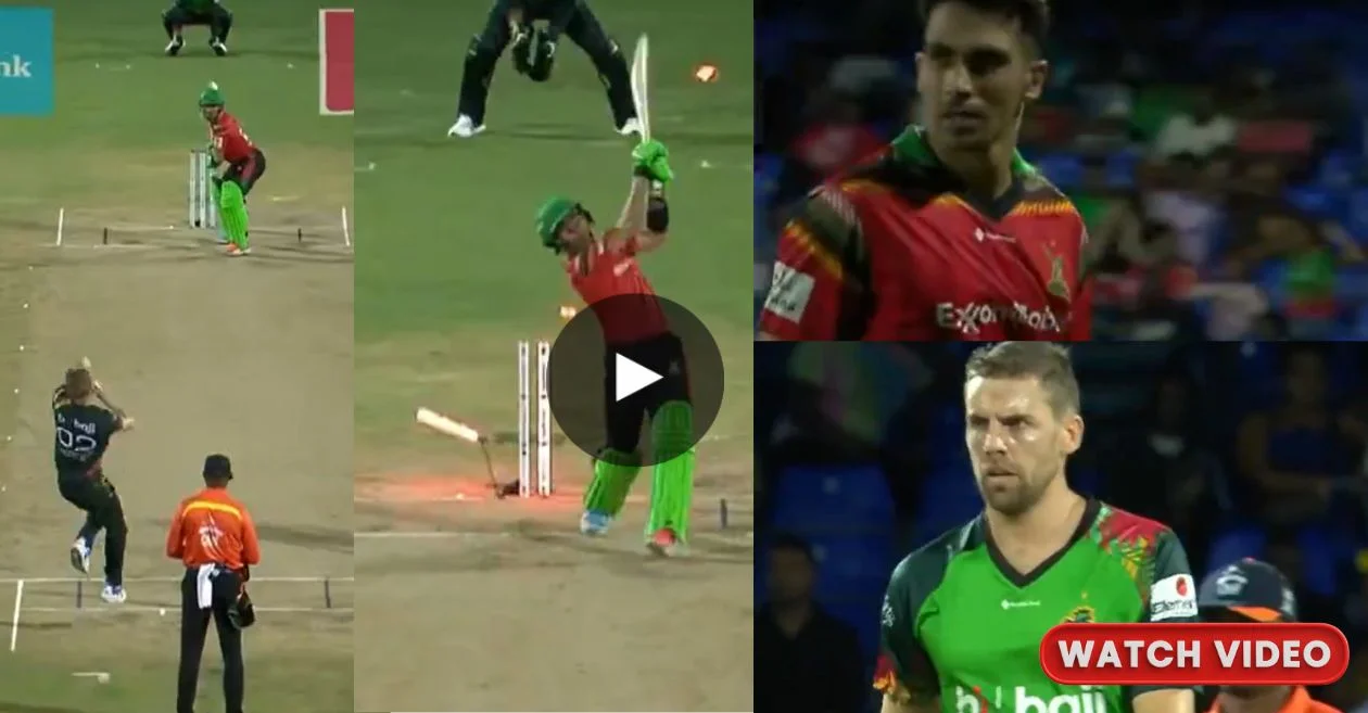 CPL 2024 [WATCH]: Anrich Nortje delivers a thunderous ball to uproot Rahmanullah Gurbaz’s off-stump