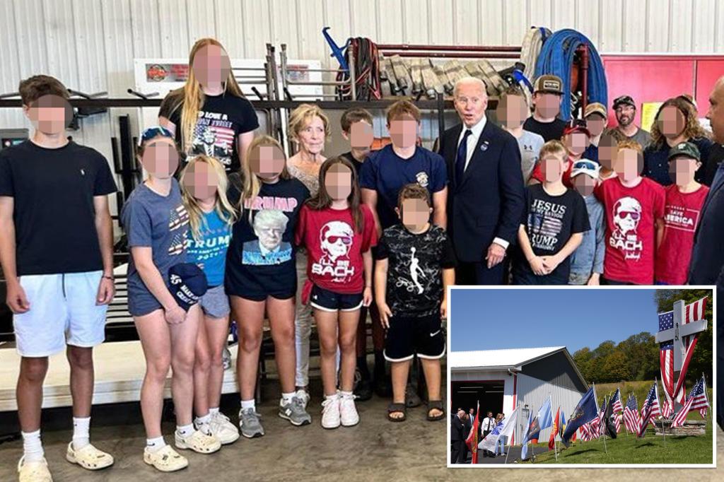 Biden takes photo with pro-Trump children in MAGA gear in Shanksville, Pennsylvania