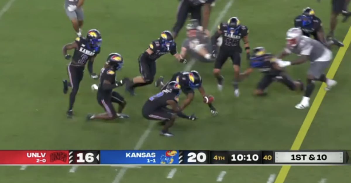 Kansas and UNLV combined for the funniest fumble in college football this season