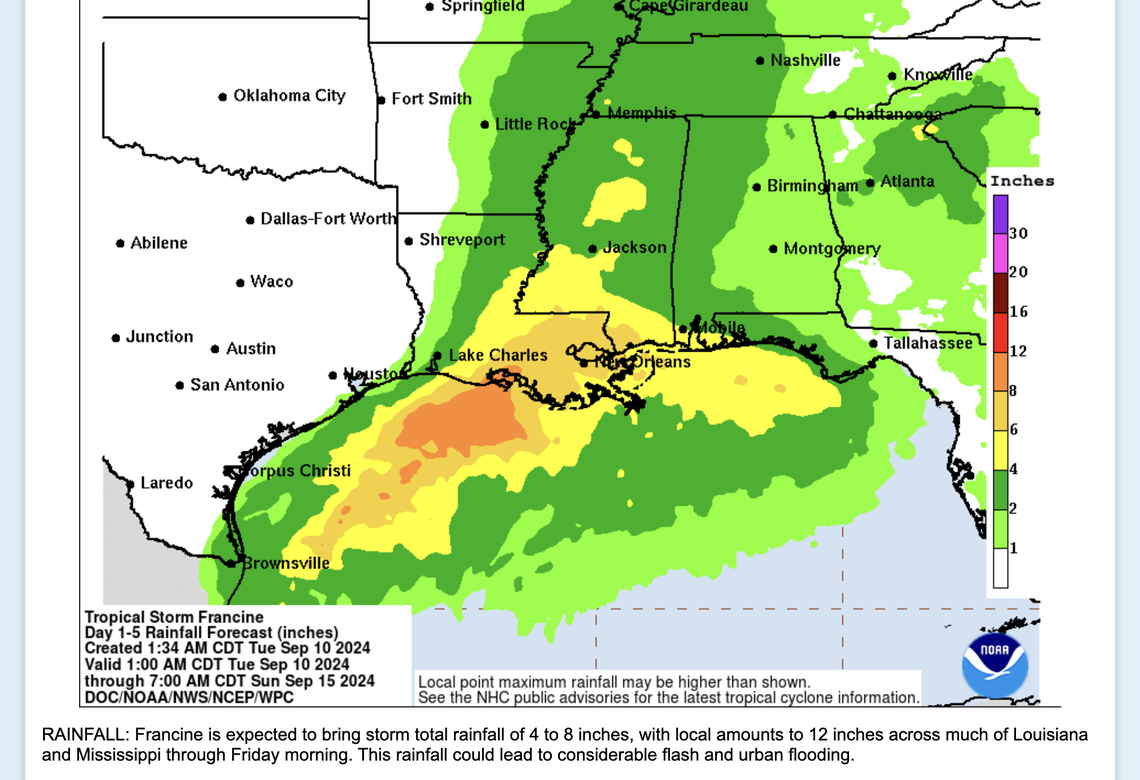 Francine to soak MS Coast with record-breaking moisture in air. How much rain will fall?