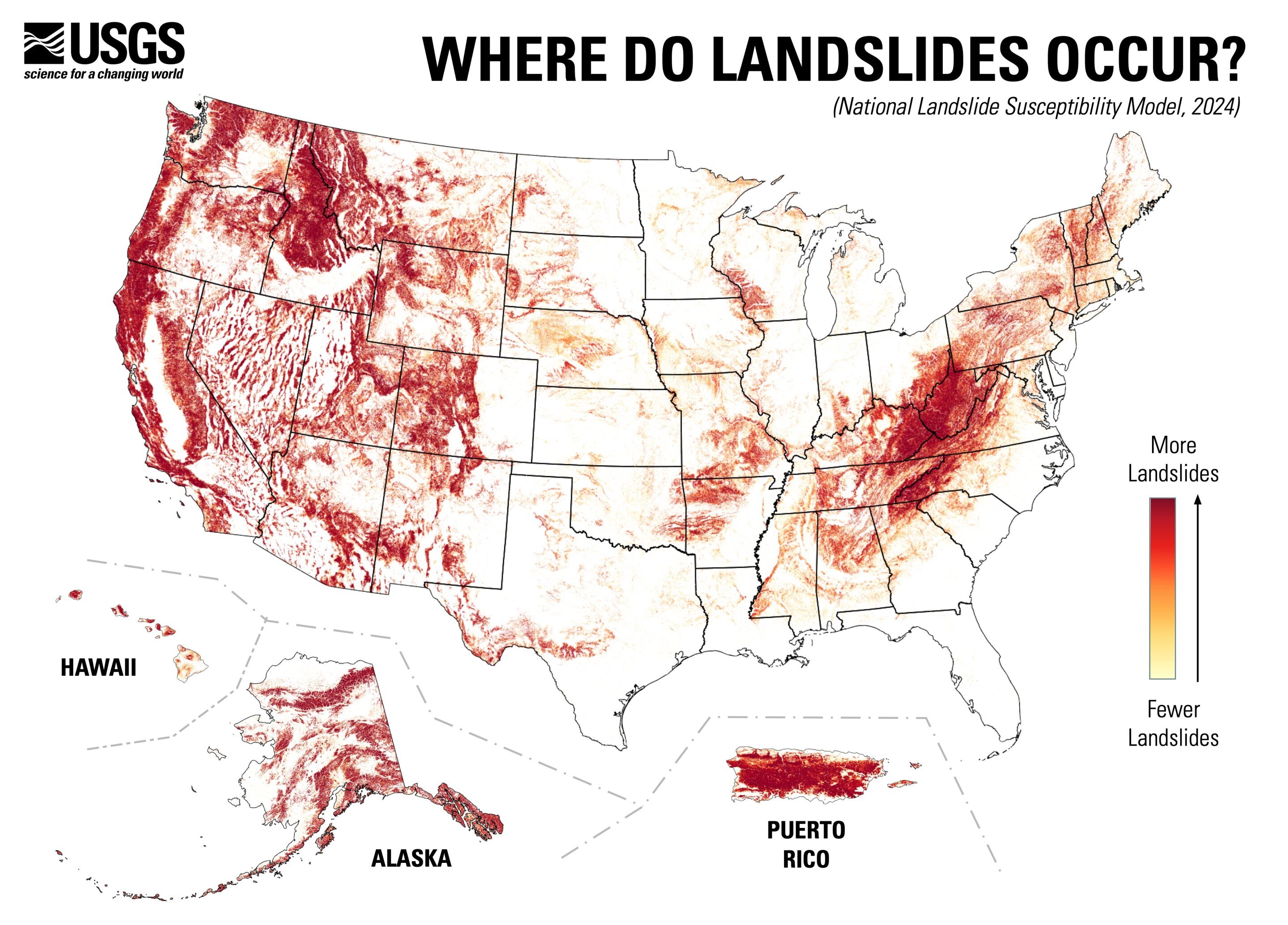 New map shows where landslides are most likely to occur in US