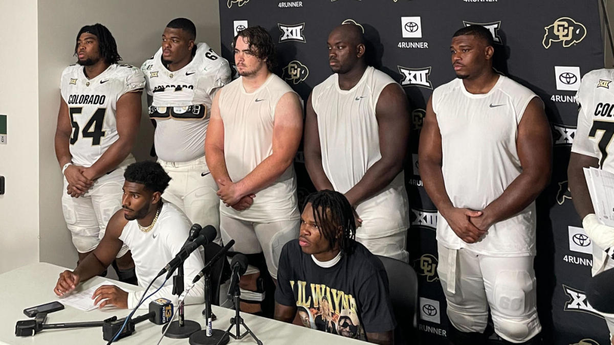 LOOK: Colorado's OL joins Shedeur Sanders, Travis Hunter for press conference after Colorado State win