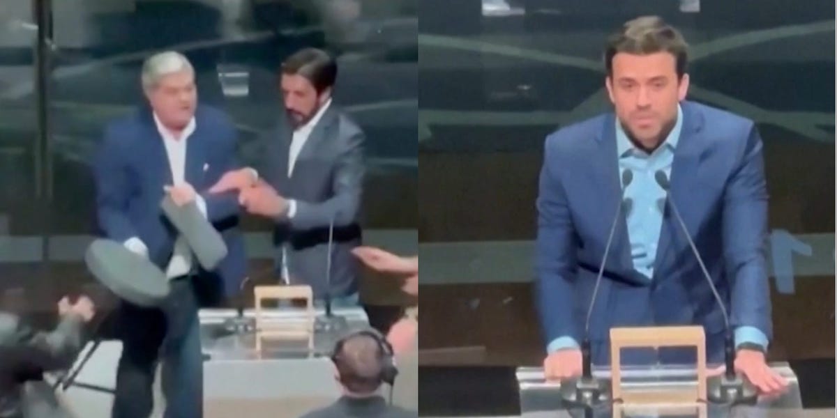 A Brazilian mayoral candidate attacked his opponent with a chair mid-debate