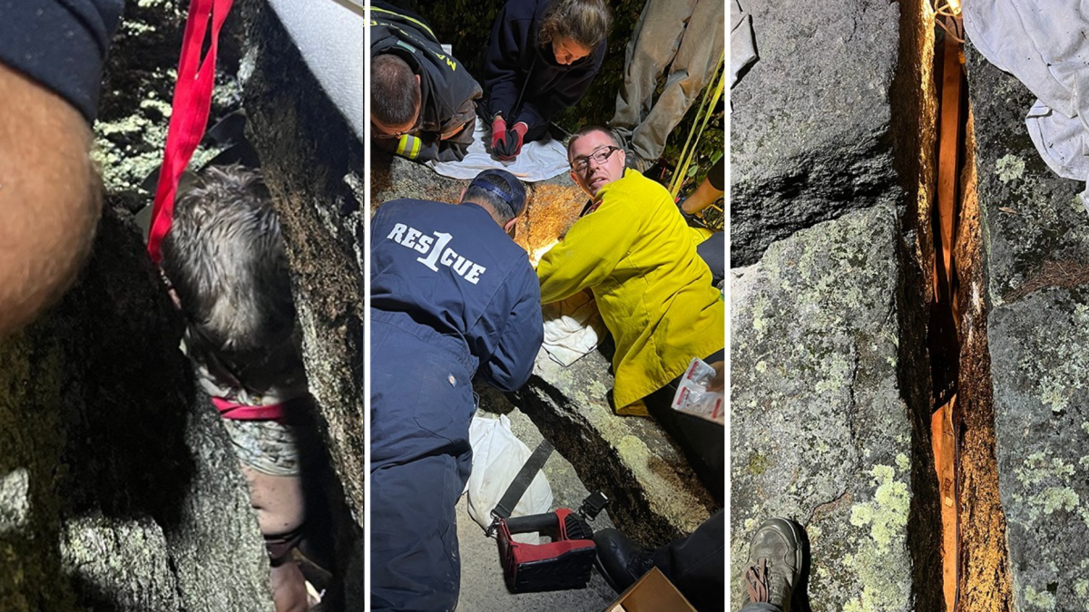 Boy trapped between boulders: Rescue photos from Concord, NH fire