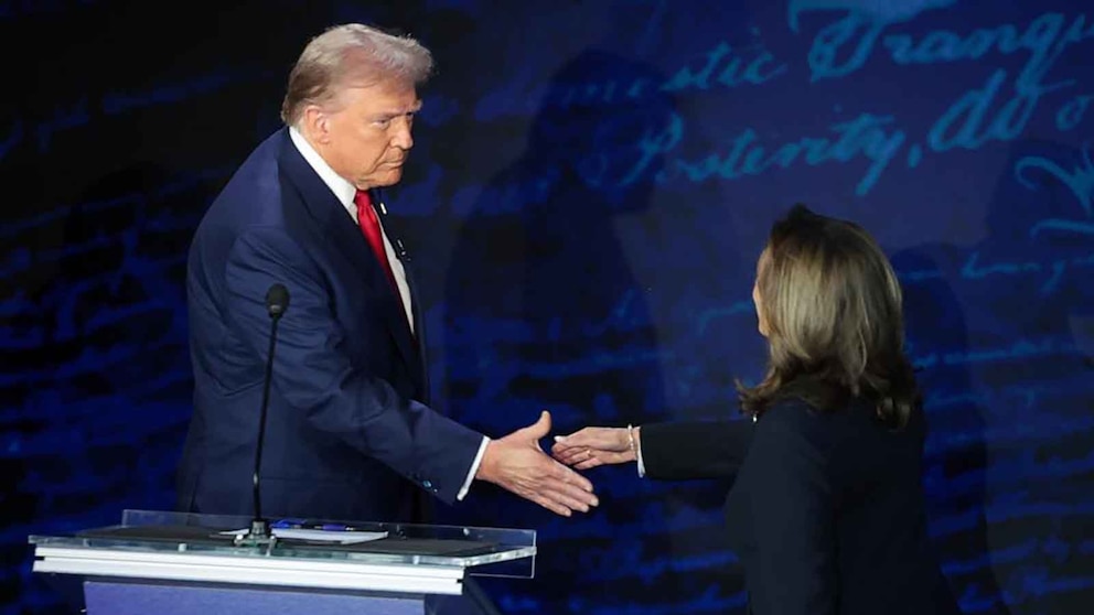 WATCH: Harris, Trump shake hands after intro