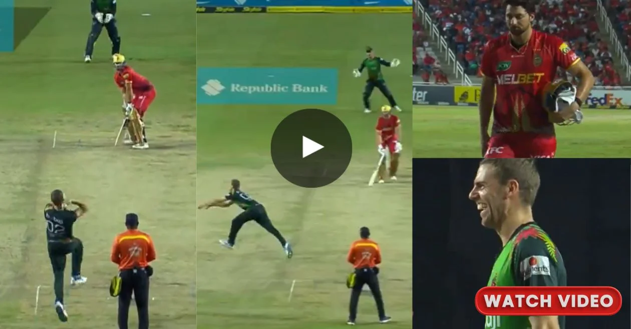 WATCH: Anrich Nortje takes a stunning caught and bowled to dismiss Tim David in the CPL 2024