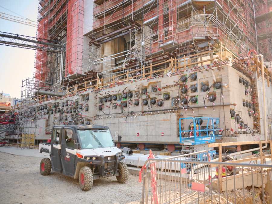 Salt Lake Temple towers loaded on new seismic foundation as renovations continue