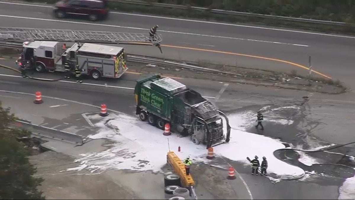 Garbage truck fire shuts highway in Taunton