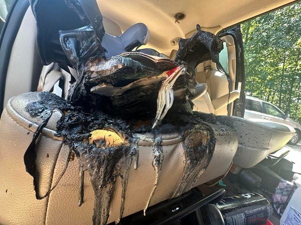 Children's book ignites car seat in North Carolina family's minivan minutes after parking