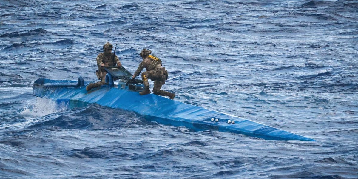 Newly released photos capture British commandos and American forces hunting down a narco-sub carrying $209 million of cocaine in the Caribbean