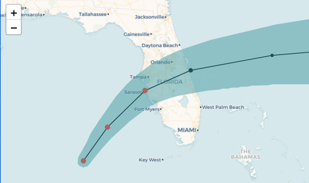 Where Hurricane Milton is forecast to hit Florida