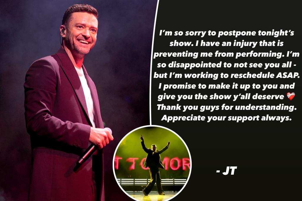 Justin Timberlake slammed for postponing show last minute over injury