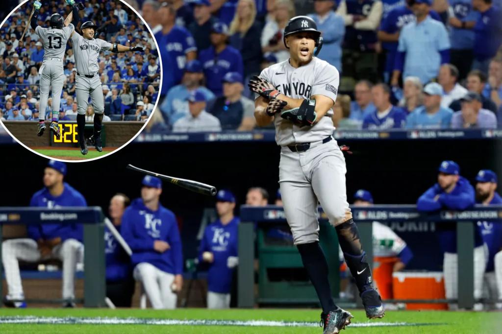 Giancarlo Stanton jolts life into listless Yankees to bring them one win from ALCS