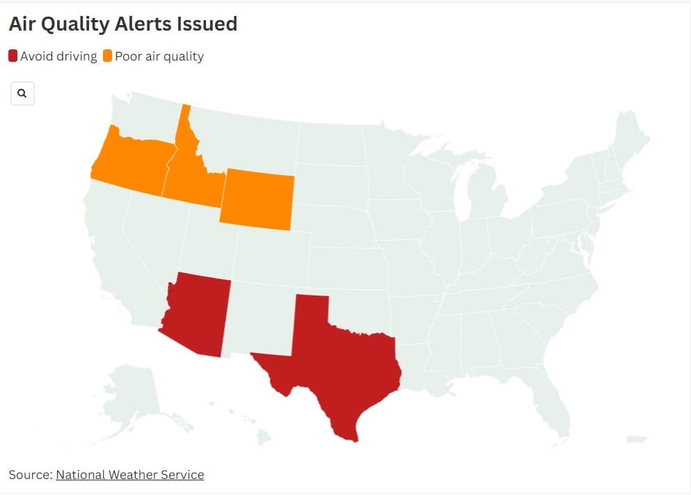 Map Shows People in Two States Being Asked to Avoid Driving Cars