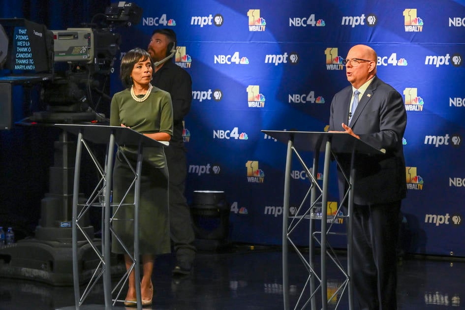 Maryland U.S. Senate candidates Larry Hogan, Angela Alsobrooks debate abortion rights