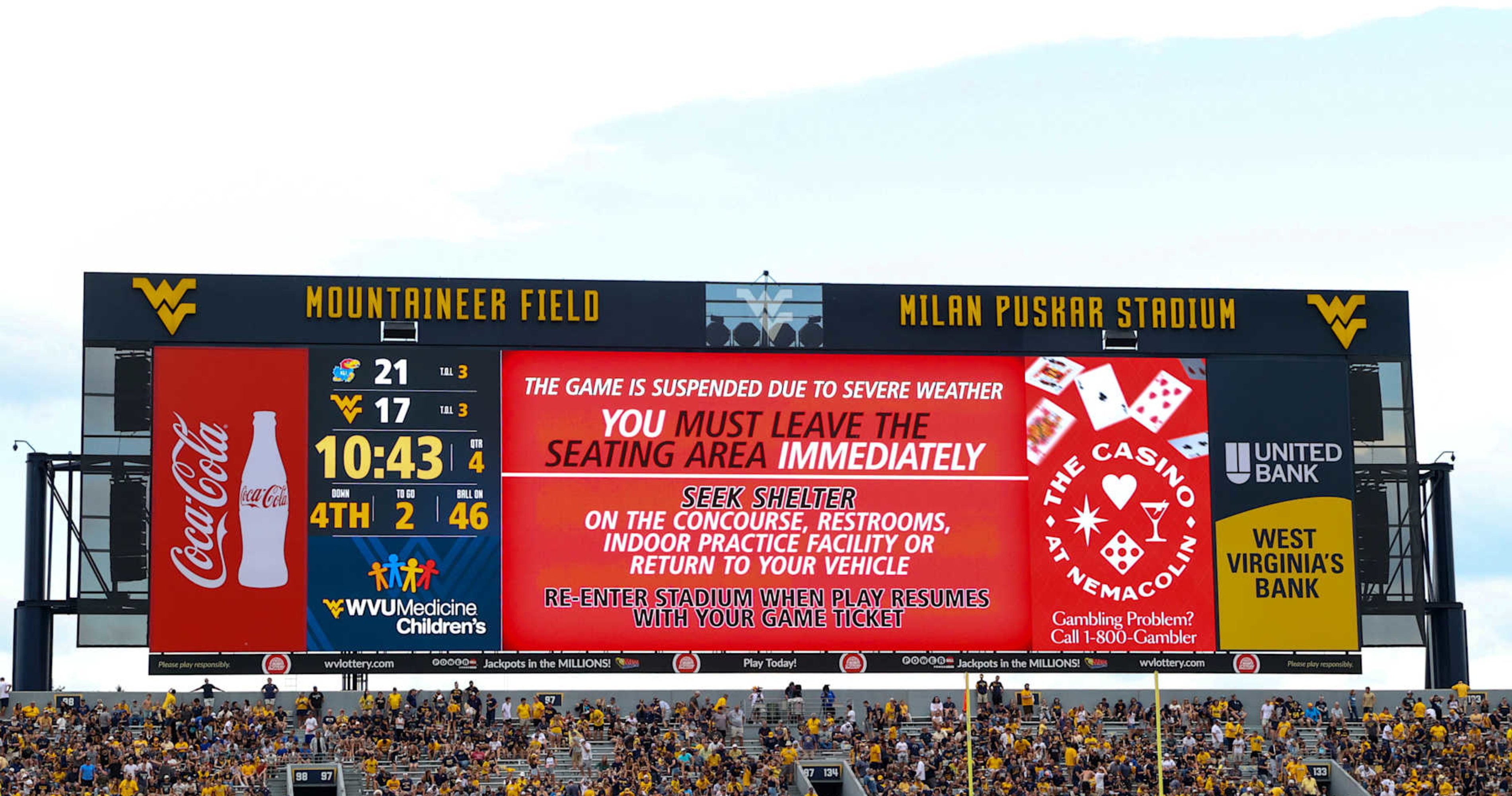 Lightning Near West Virginia's Stadium Captured in Photo as Game vs. Kansas Delayed