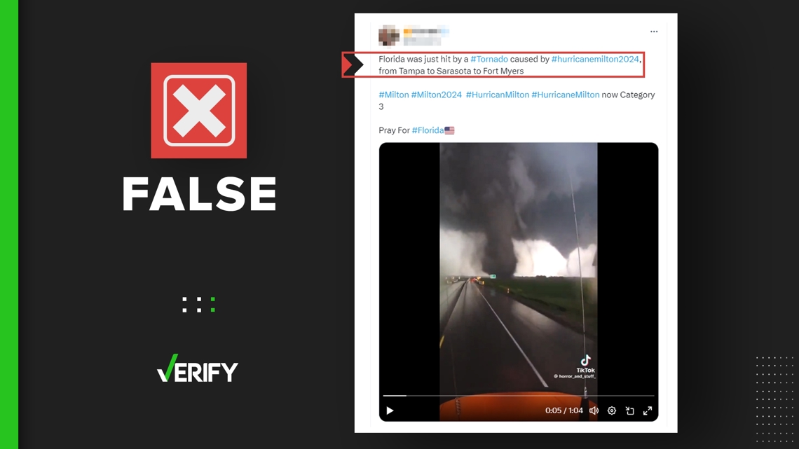 Twin tornado video wasn't taken in Florida during Milton