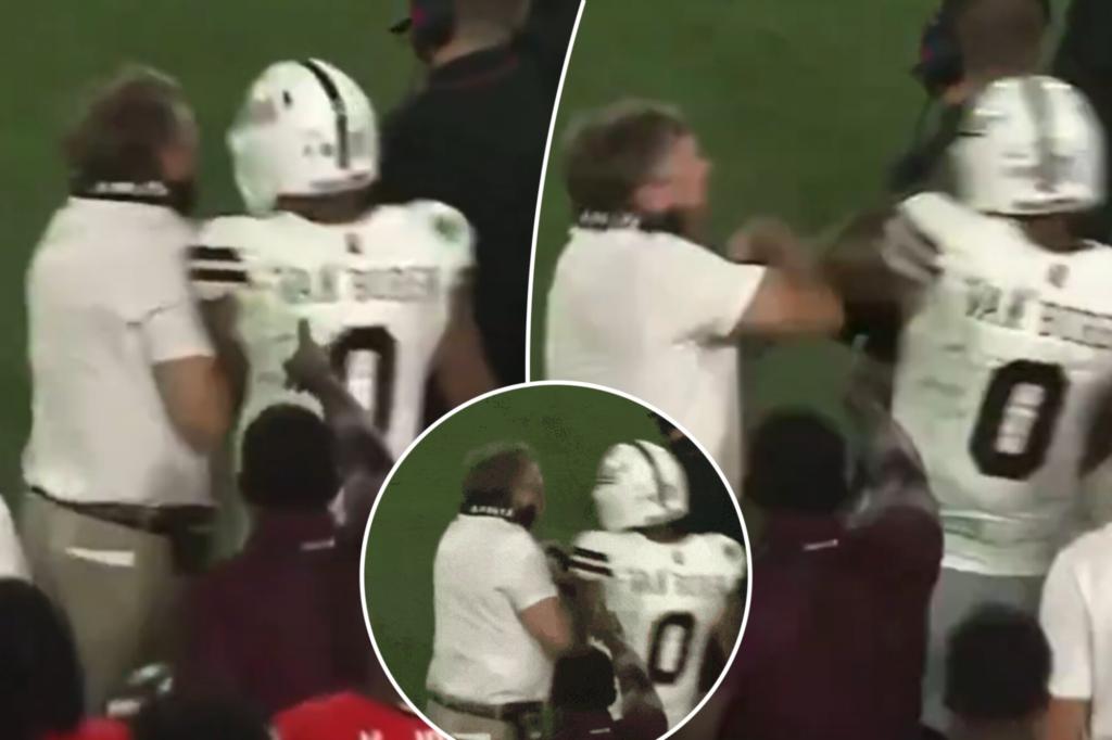 Kirby Smart shoves Mississippi State QB in heated sideline moment