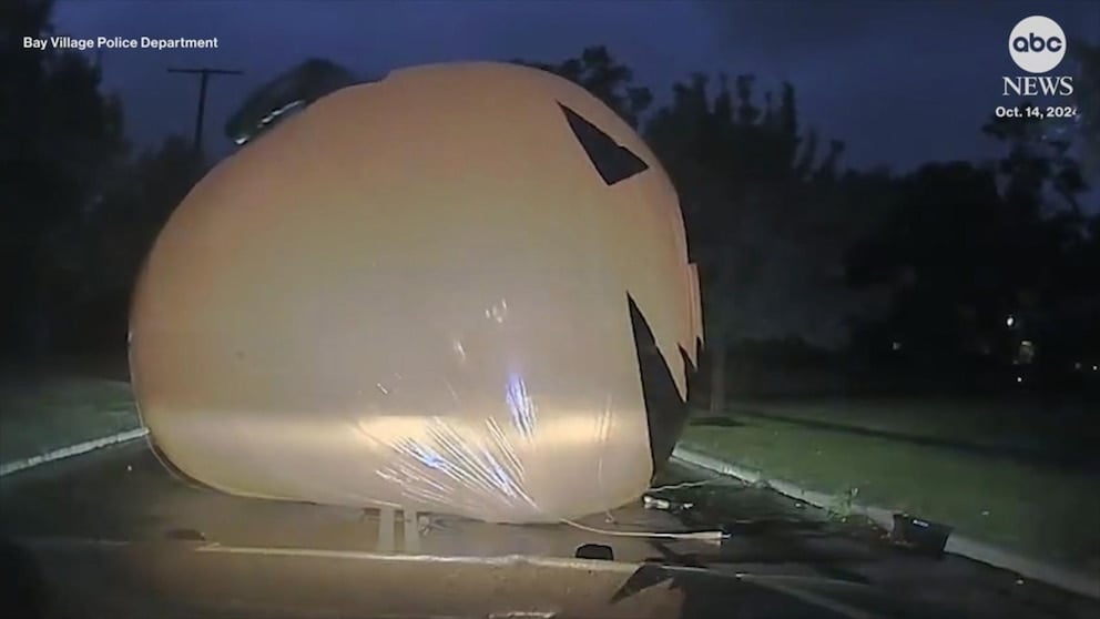 WATCH: Ohio police officer 'attacked' by inflatable pumpkin