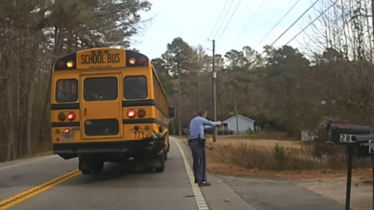 Fleeing Scat Pack Hits A School Bus Carrying Kids