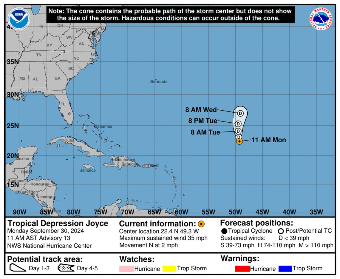 Latest on Tropical Depression Joyce: Monday, Sep 30 update from the National Hurricane Center