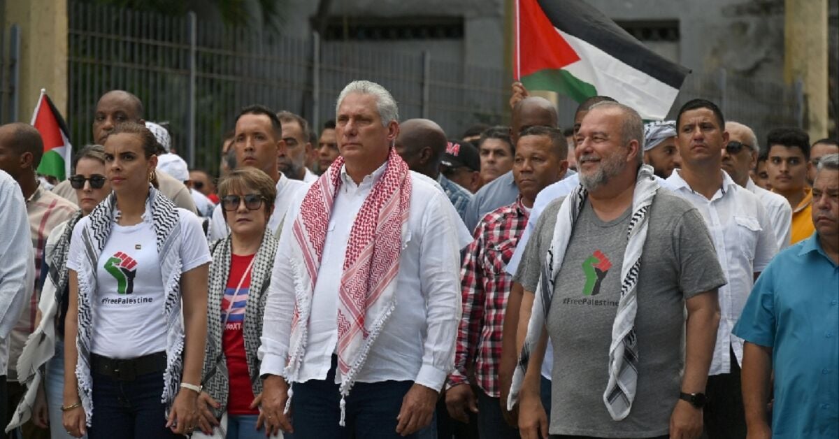 Cuban president leads pro-Palestinian march in Havana