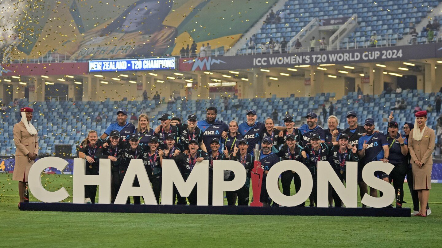 New Zealand wins cricket's Women’s T20 World Cup for 1st time with 32-run victory over South Africa