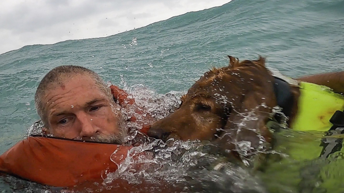 The Coast Guard save a man and his dog from a sinking boat off the coast of Florida