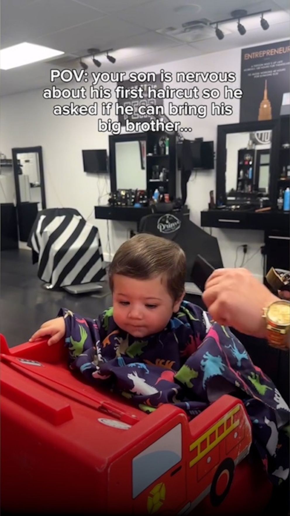 WATCH: Baby nervous for his 1st haircut brings dog along for support