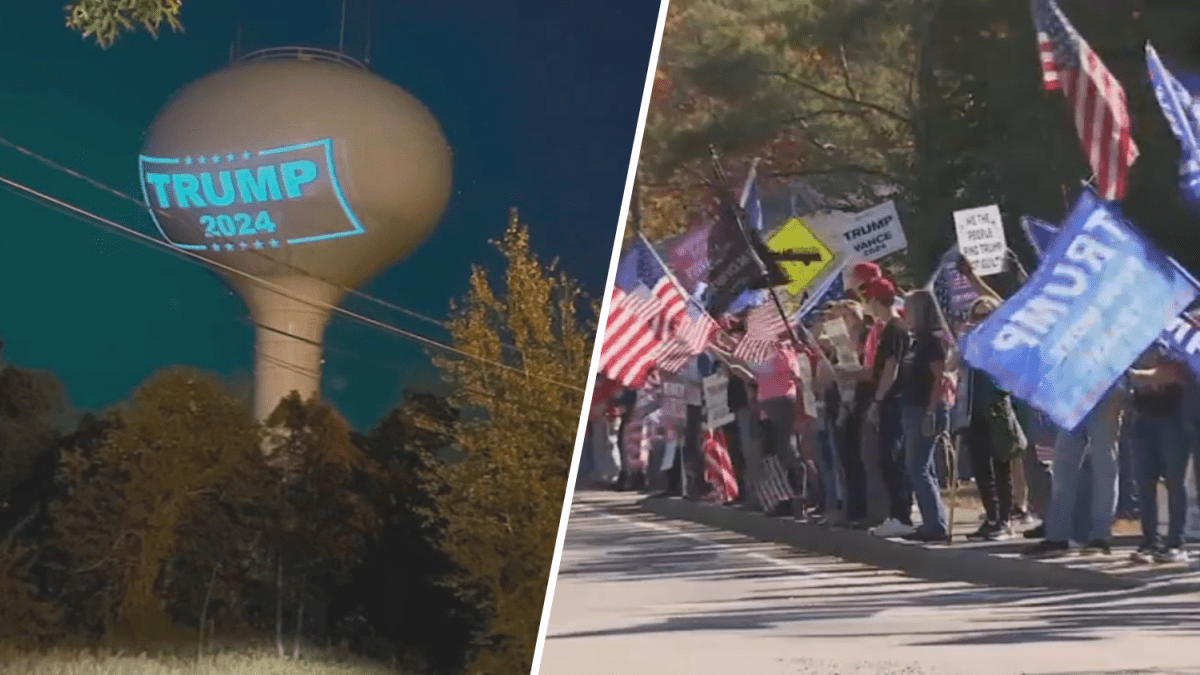 Hanson MA Trump light projection on water tower