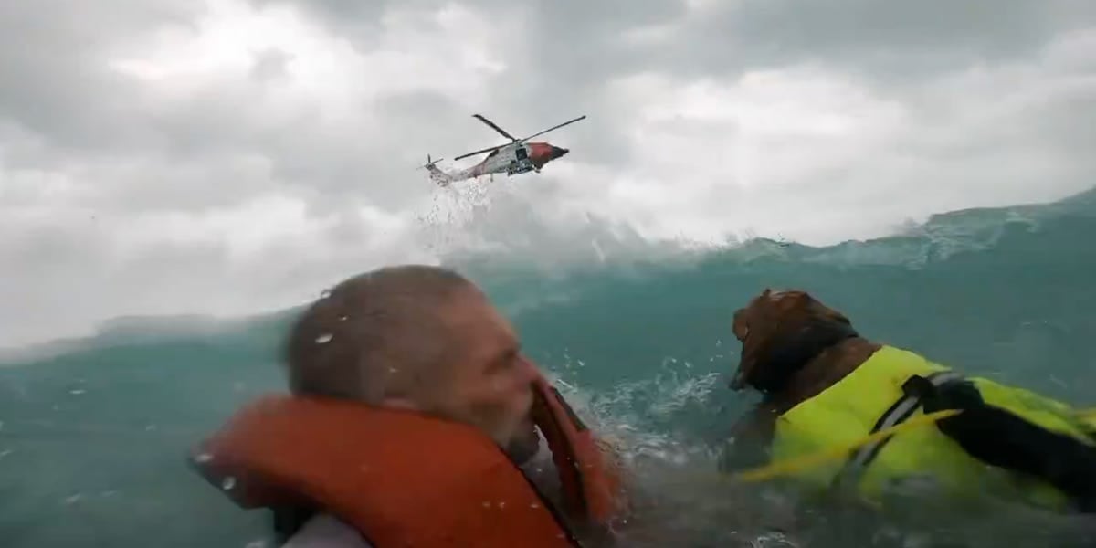 Dramatic video shows US Coast Guard rescue a man and his dog after their boat started sinking during Hurricane Helene