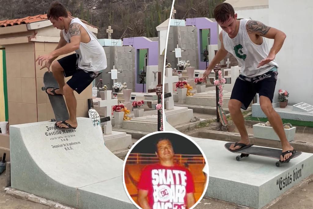 Skateboarders pay touching tribute to dead friend by building him a unique headstone