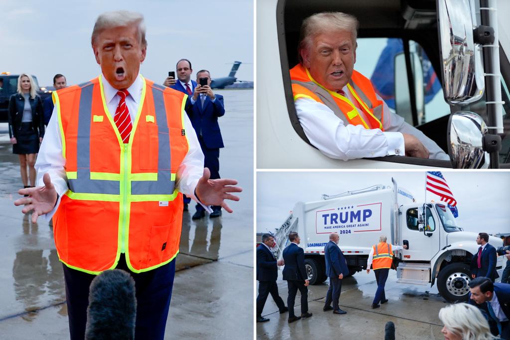 Trump rides in 'big, beautiful' MAGA garbage truck after Biden attack on his supporters