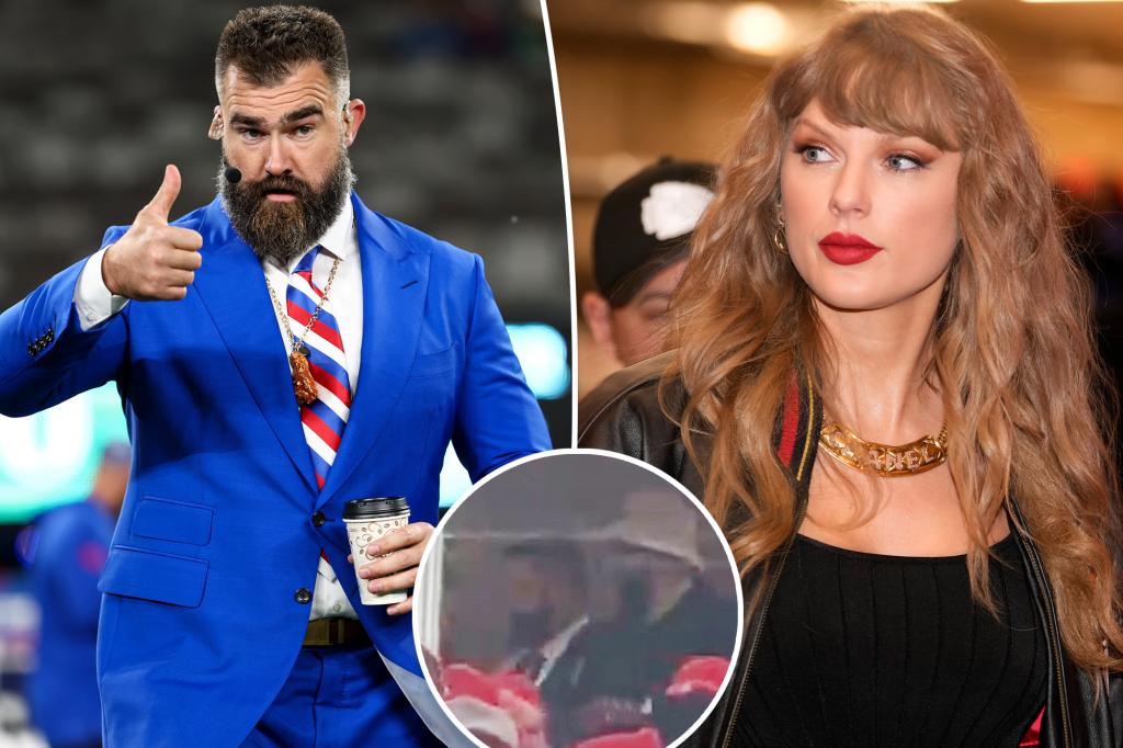 Taylor Swift and Jason Kelce hug at Chiefs game after he defended her, Travis