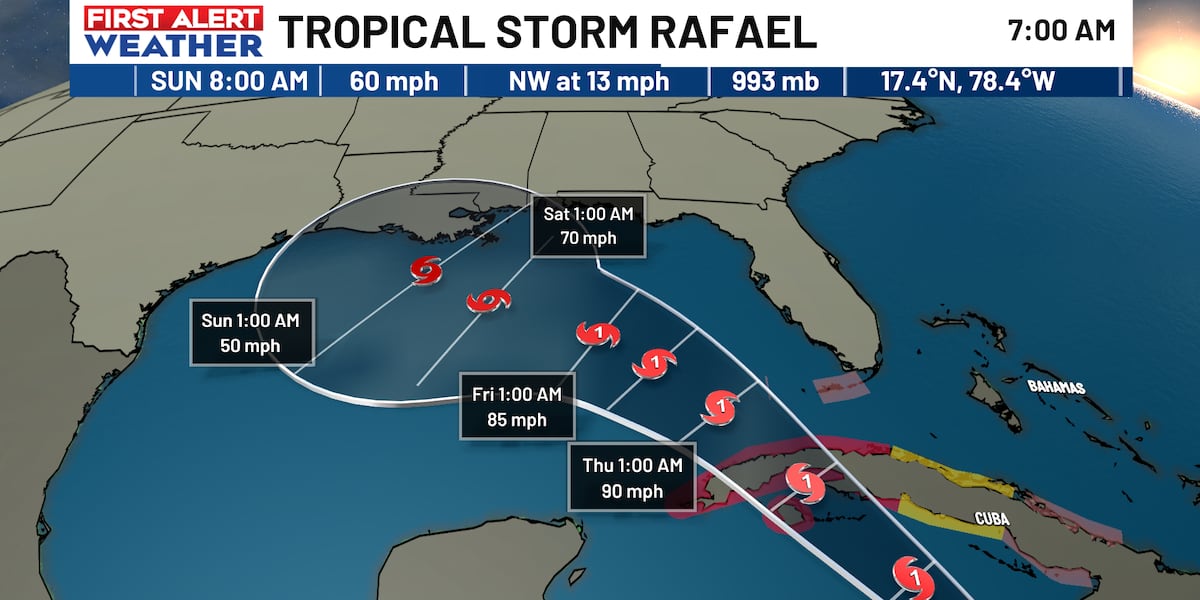 Tropical Storm Rafael strengthening as it moves towards Cuba