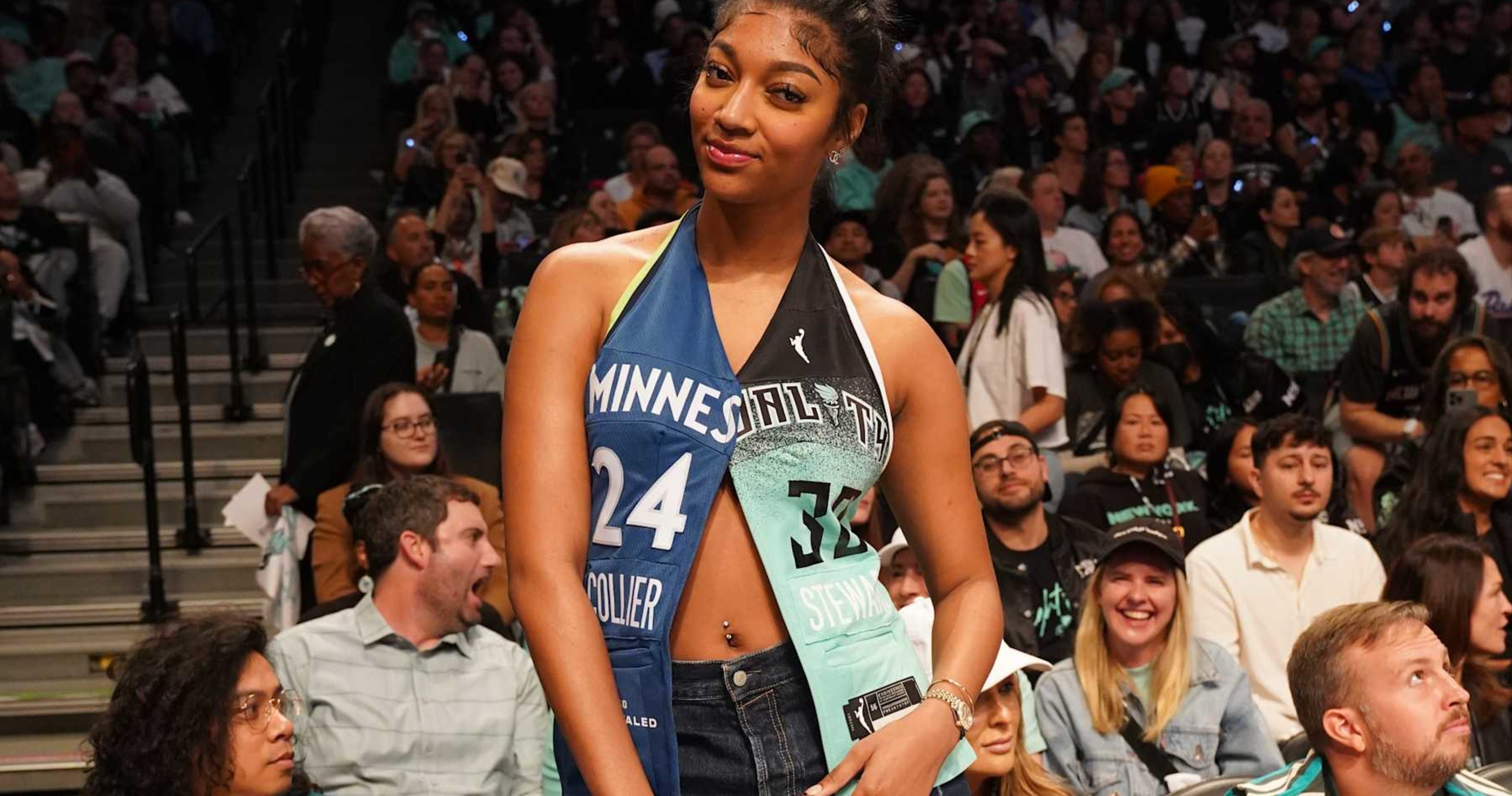 Video: Angel Reese Wears Custom Breanna Stewart, Collier Jersey to WNBA Finals Game 5