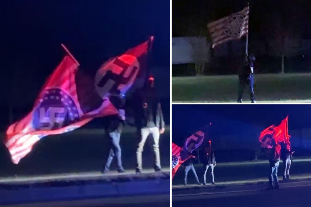 White supremacists wave Nazi flags outside Michigan Anne Frank play in