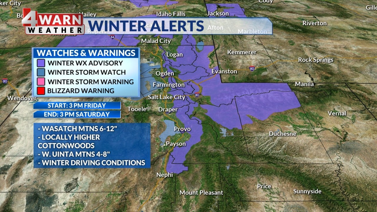 Increasing rain, snow Friday night for the Beehive State, snow showers Saturday