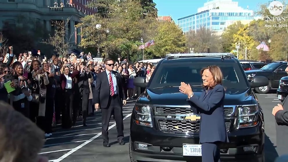 WATCH: Harris cheered on by administration staff as she arrives at the White House