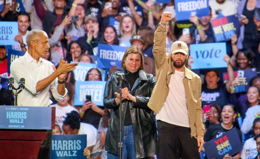 At Detroit Rally for Kamala Harris, Eminem Endorses and Obama Raps