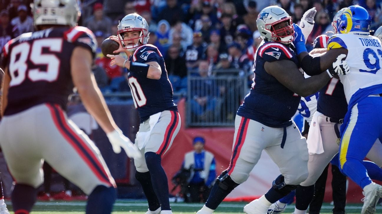 Patriots' Drake Maye with 10-yard TD pass to Kendrick Bourne vs. Rams