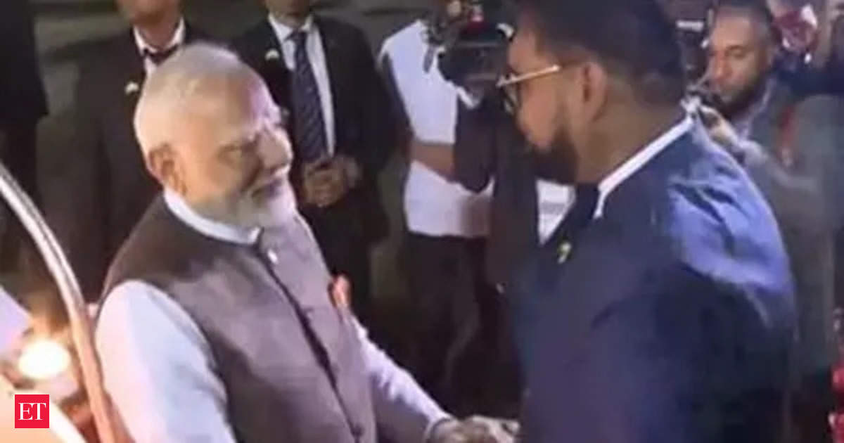 PM Narendra Modi lands in Guyana, received by President Irfaan Ali