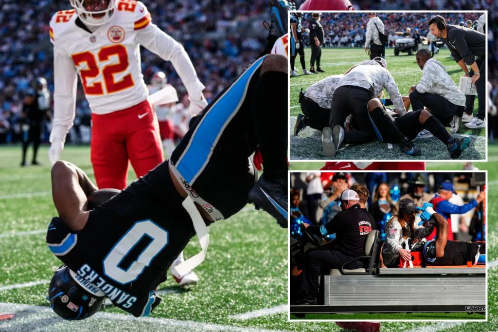 Panthers' Ja'Tavion Sanders stretchered off after scary head injury