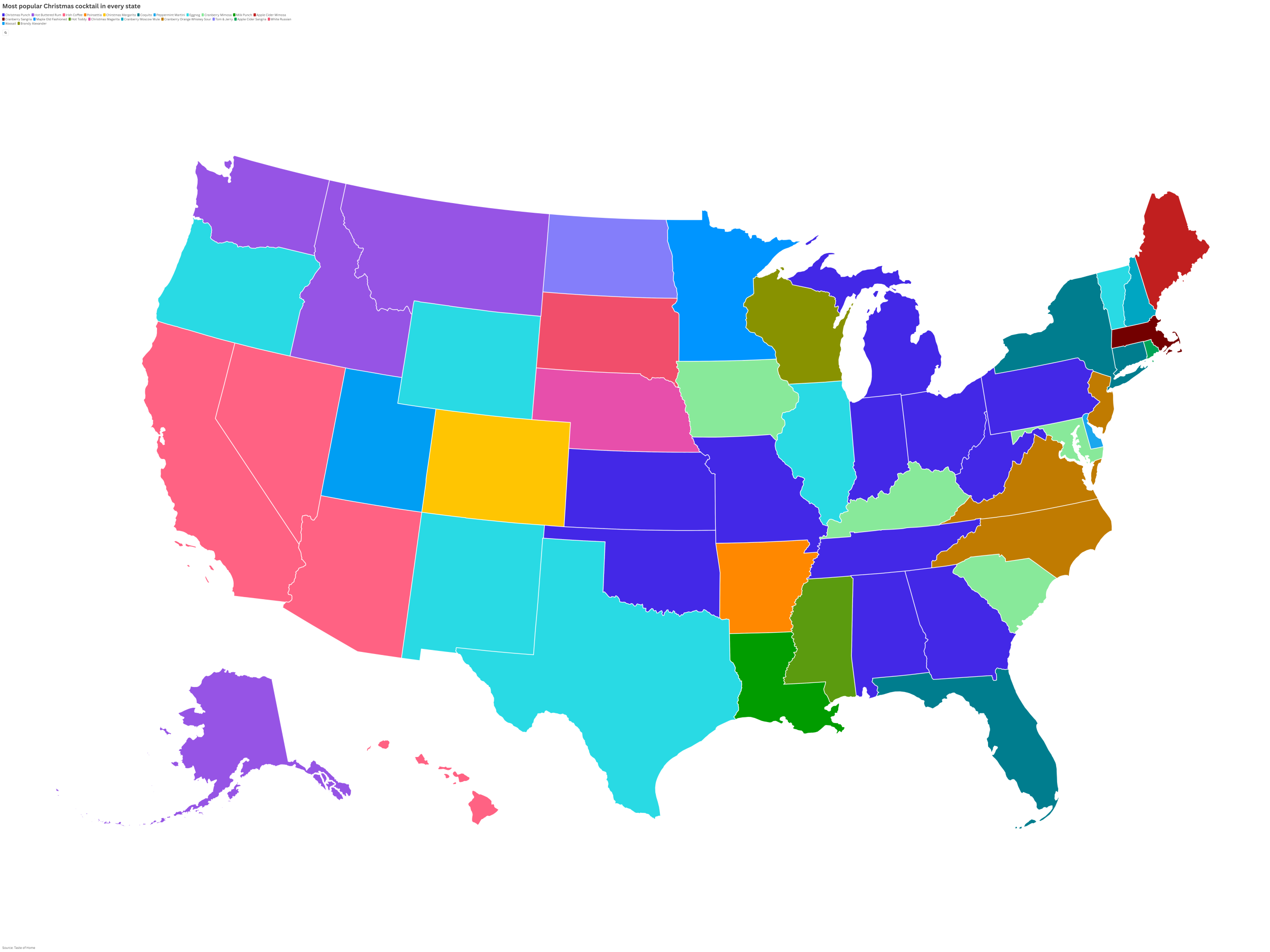 Map Shows Most Popular Christmas Cocktail in Every State