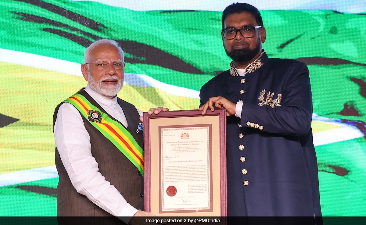 PM Modi Conferred With Guyana's Highest National Award 'The Order Of Excellence'