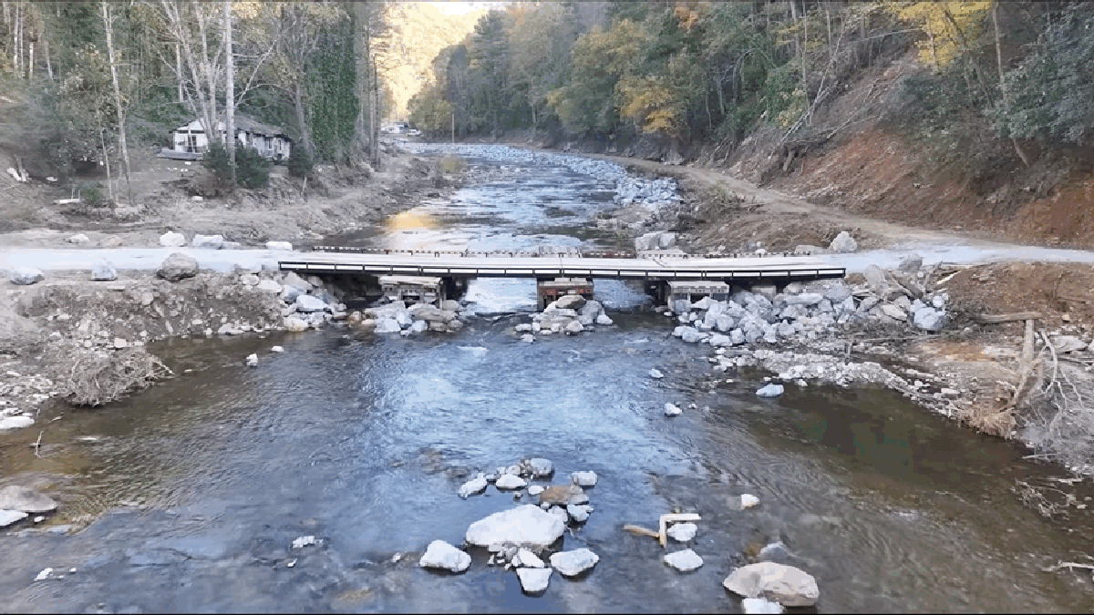 Locals Use Semi Truck Trailers To Replace Bridge Washed Away By Hurricane Helene