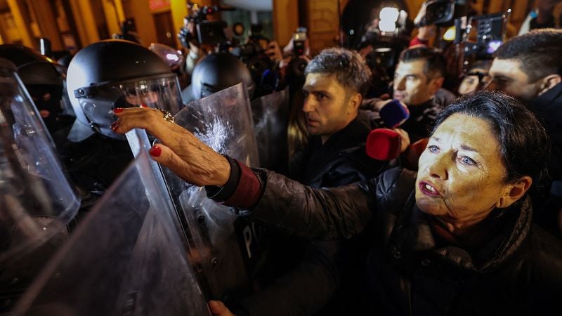 Georgia protesters clash with police after government suspends talks on joining EU